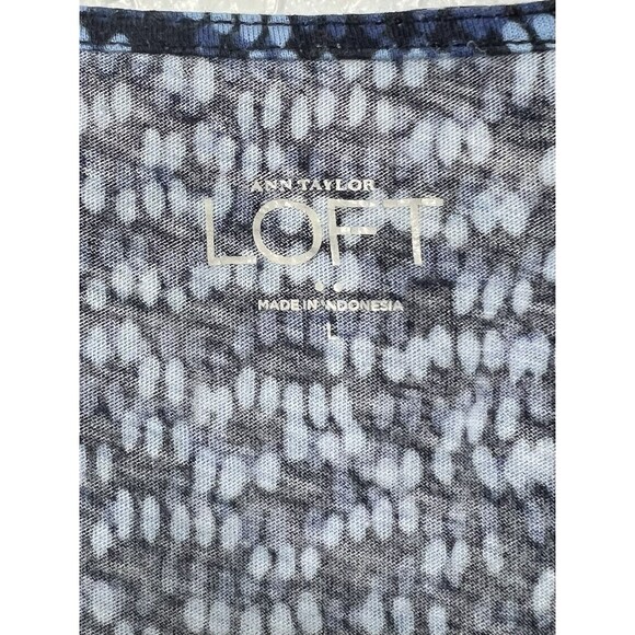 Loft Ann Taylor Knit Tank Top Size L Blue Geometric V Neck Cotton Blend Layering - Picture 5 of 7